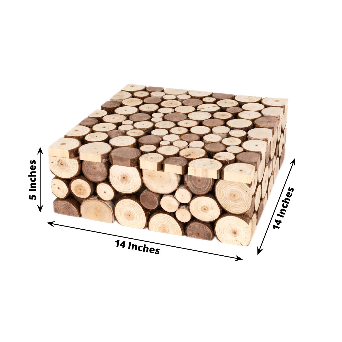 Natural wooden square display box pedestal riser for cakes and plants.