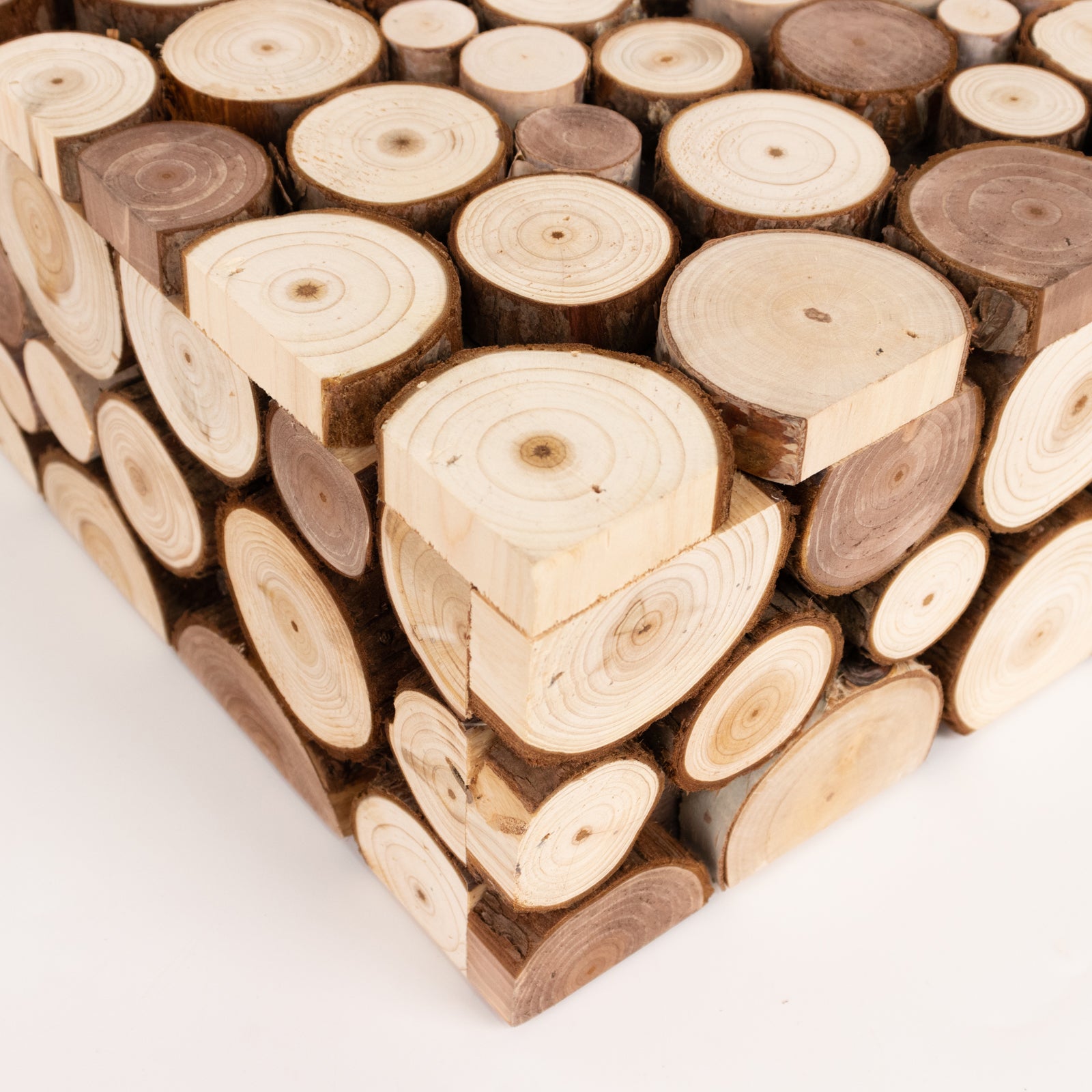 Natural wooden slices square display box pedestal riser.