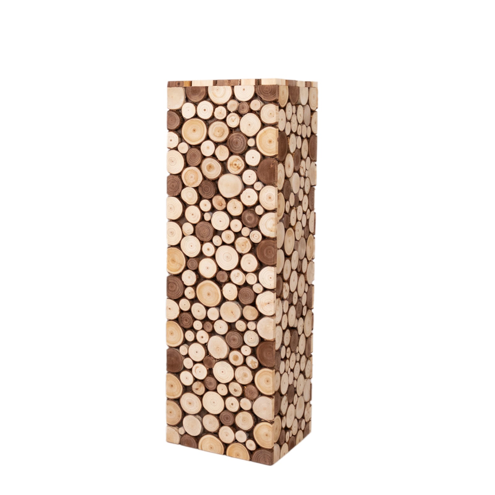 Natural wooden pedestal stand with rustic charm.