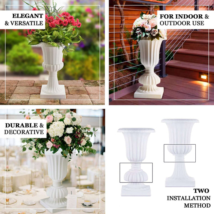 indoor pedestal planter 2-Pack 20" White Urn Planters – PVC Floral Pedestal Plant Pots for Arrangements