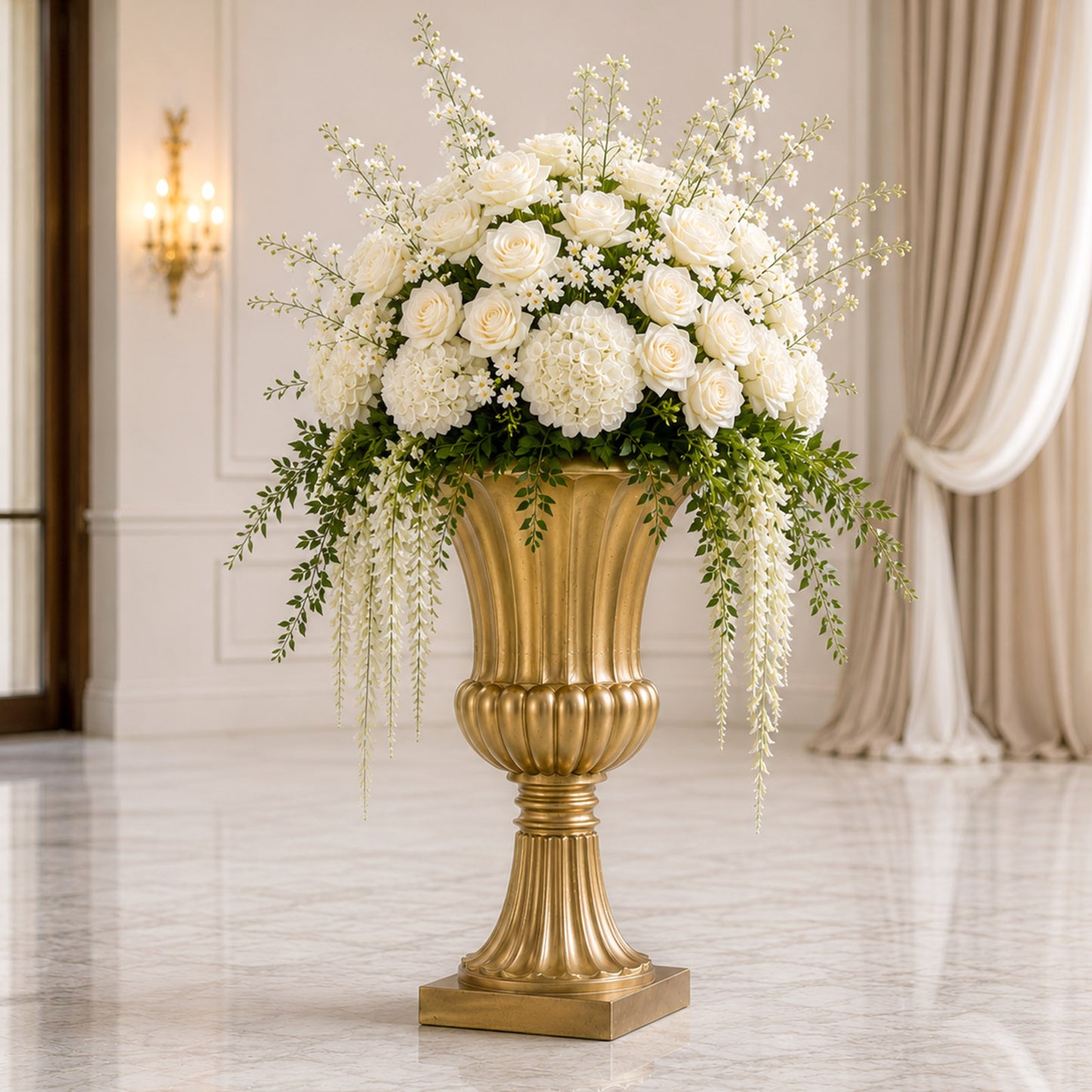 2 Pack 20" Gold Plastic Roman Column Urn Planters, Floral Pedestal Vases, Detachable 3-Piece Convert