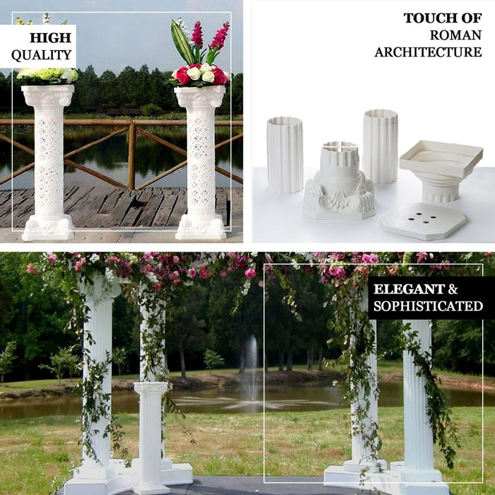 4 Pack | 34" White Height Adjustable Empirical Roman Inspired Pedestal Column Plant Stand - PVC