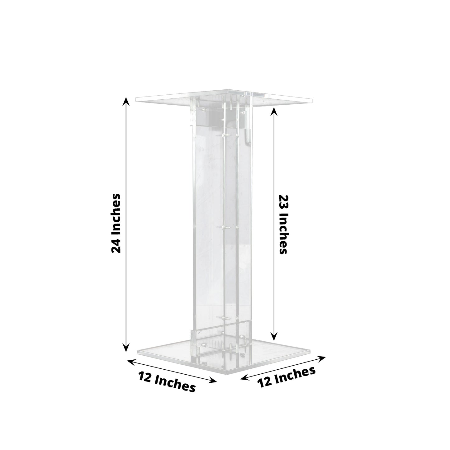 24" Heavy Duty Acrylic Flower Pedestal Stand with Square Bases, Clear Plexiglass Wedding Display Stand - 10mm Thick Plate