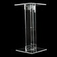 Clear acrylic flower pedestal stand with square base, 24 inches tall.