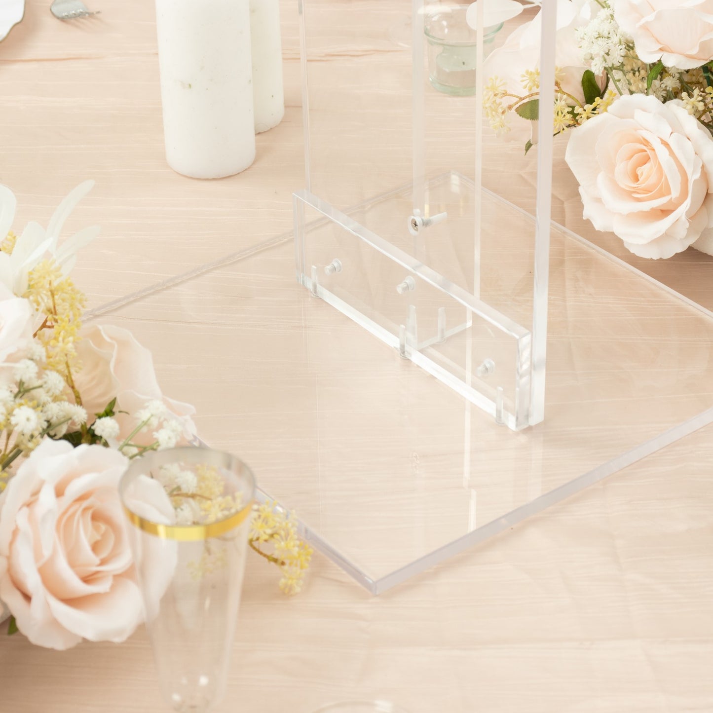 24" Heavy Duty Acrylic Flower Pedestal Stand with Square Bases, Clear Plexiglass Wedding Display Stand - 10mm Thick Plate