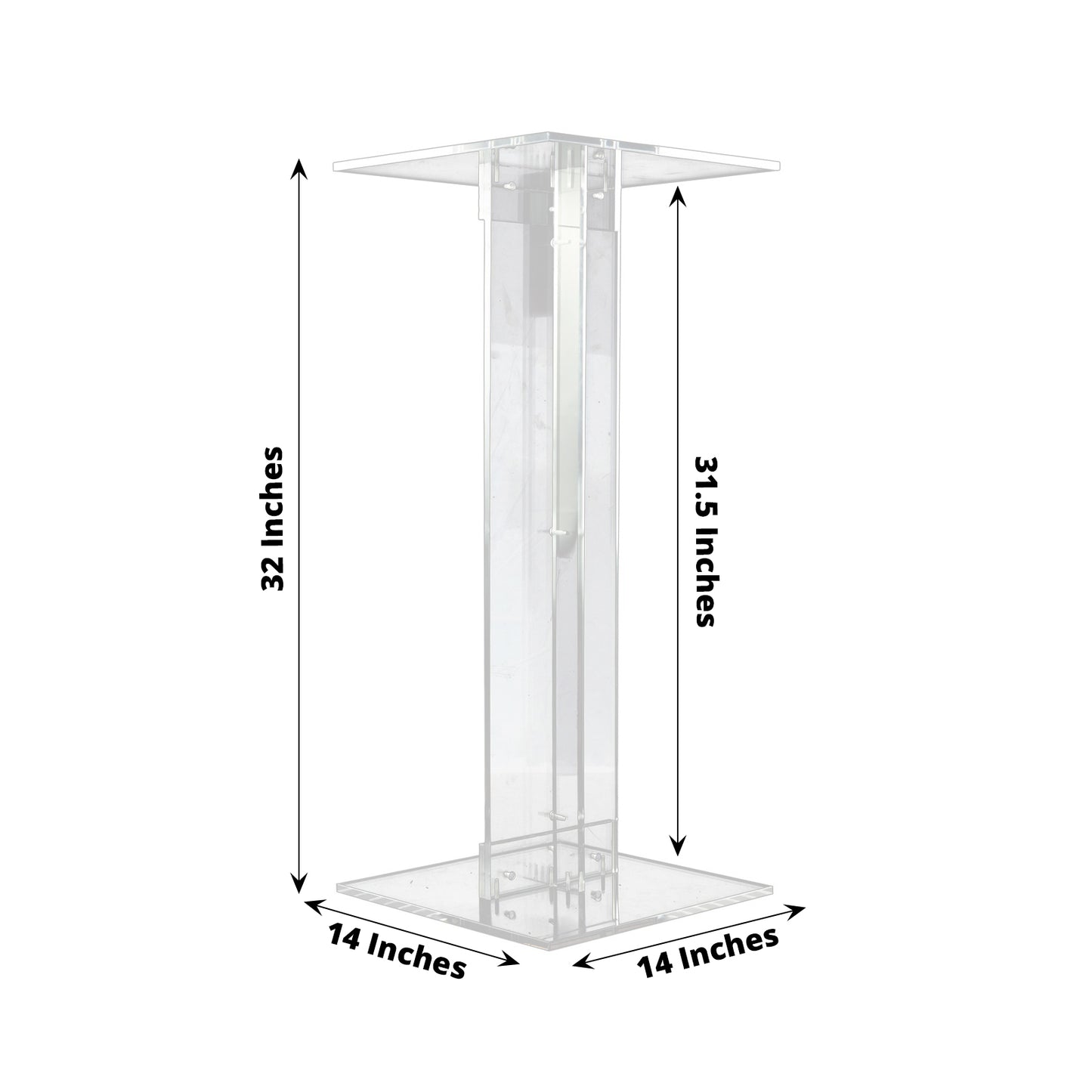 32" Heavy Duty Acrylic Flower Pedestal Stand with Square Bases, Clear Plexiglass Wedding Display Stand - 10mm Thick Plate