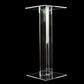 Clear acrylic flower pedestal stand with square base, 32 inches tall.