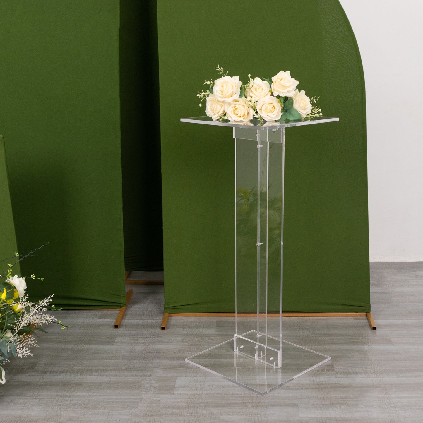 32" Heavy Duty Acrylic Flower Pedestal Stand with Square Bases, Clear Plexiglass Wedding Display Stand - 10mm Thick Plate