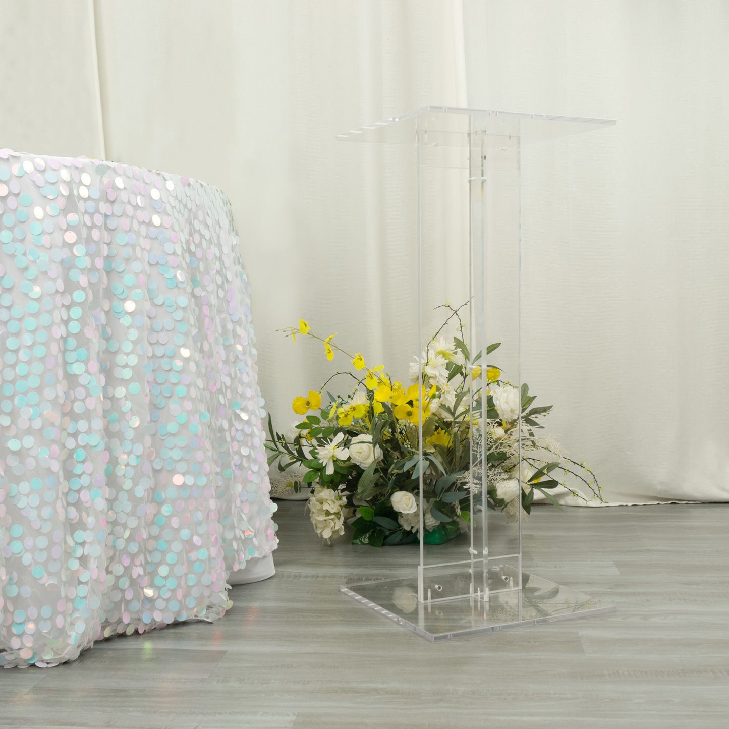 32" Heavy Duty Acrylic Flower Pedestal Stand with Square Bases, Clear Plexiglass Wedding Display Stand - 10mm Thick Plate