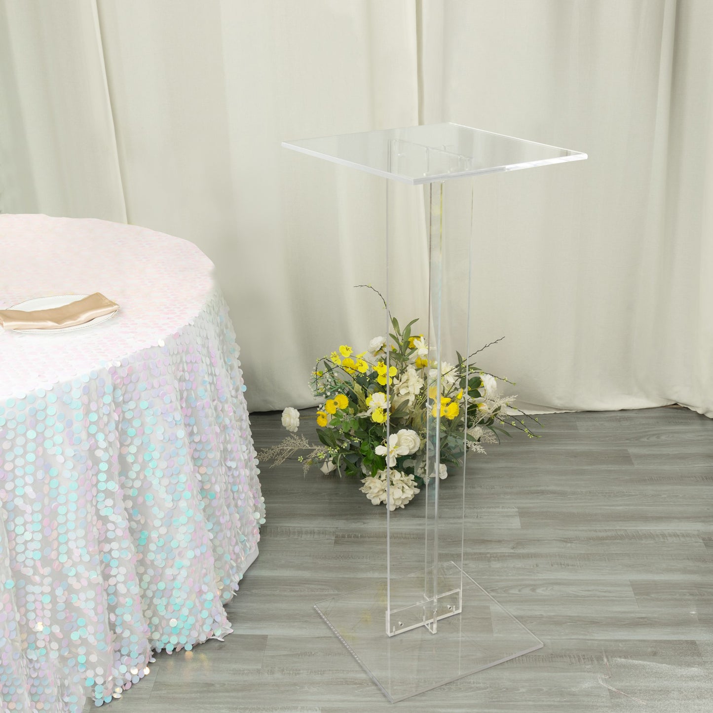 46" Heavy Duty Acrylic Flower Pedestal Stand with Square Bases, Clear Plexiglass Wedding Aisle Display Stands - 10mm Thick Plate