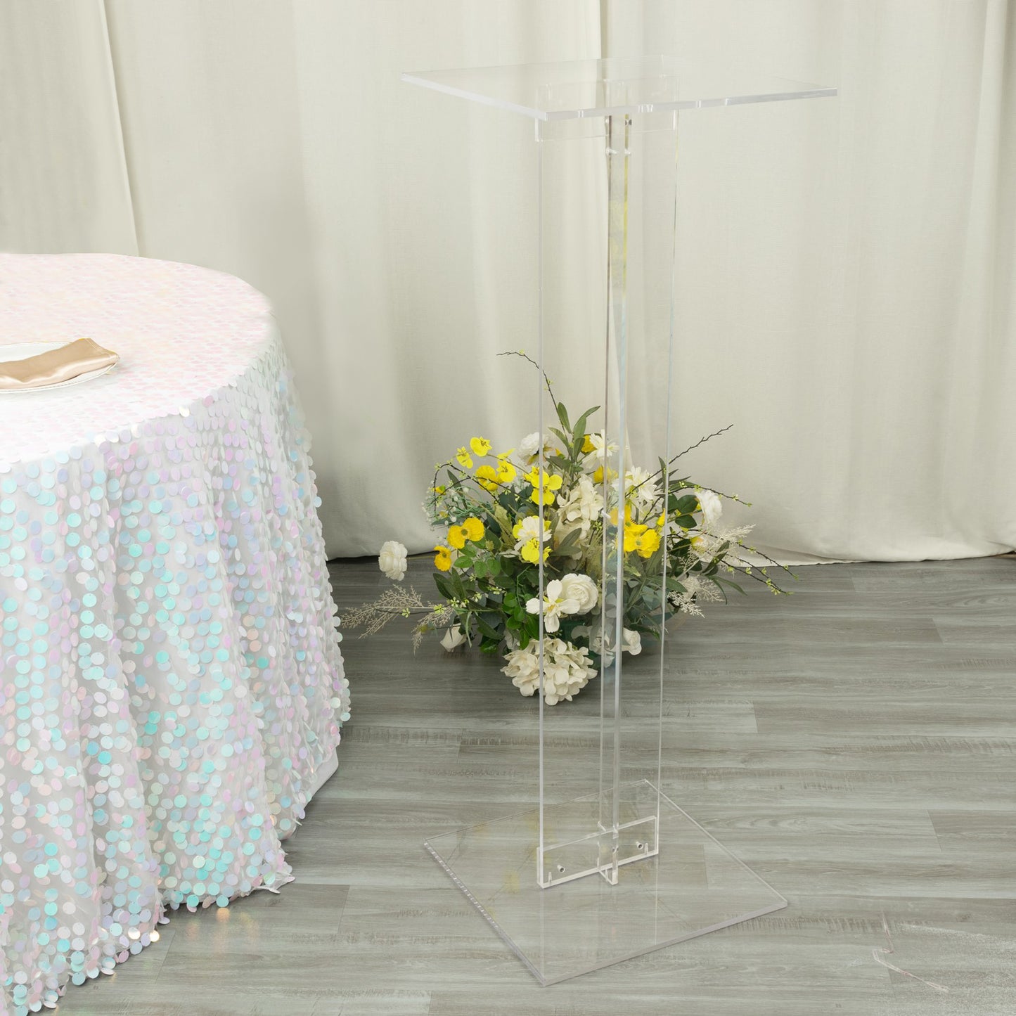 46" Heavy Duty Acrylic Flower Pedestal Stand with Square Bases, Clear Plexiglass Wedding Aisle Display Stands - 10mm Thick Plate