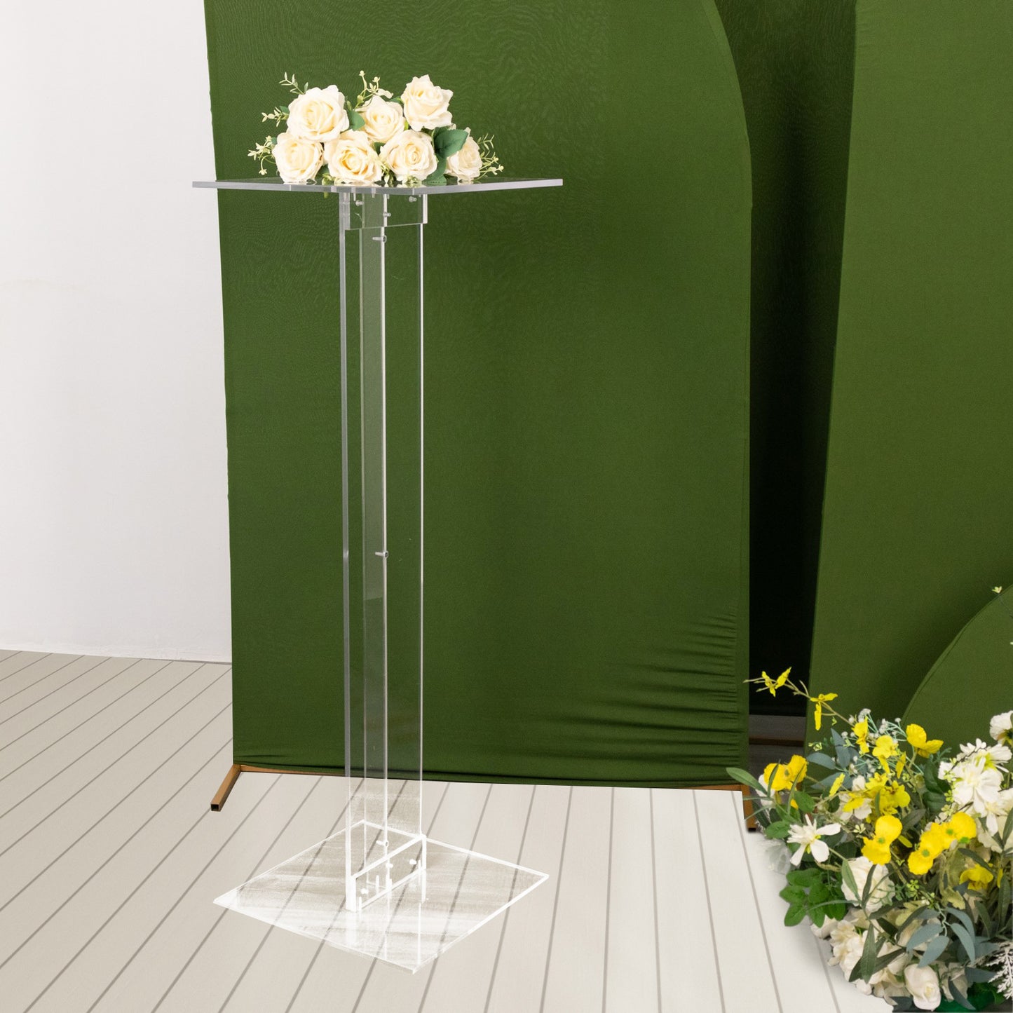 46" Heavy Duty Acrylic Flower Pedestal Stand with Square Bases, Clear Plexiglass Wedding Aisle Display Stands - 10mm Thick Plate