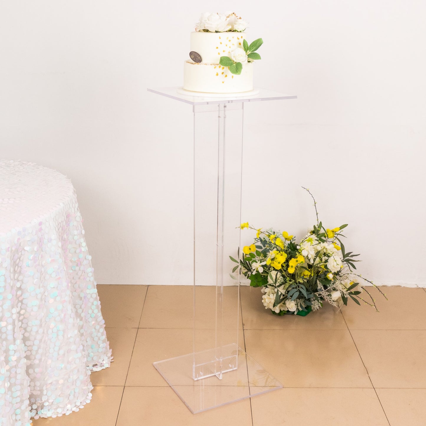 46" Heavy Duty Acrylic Flower Pedestal Stand with Square Bases, Clear Plexiglass Wedding Aisle Display Stands - 10mm Thick Plate