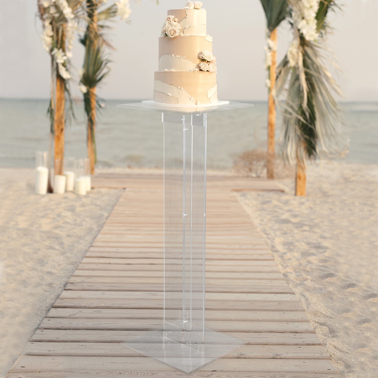 46" Heavy Duty Acrylic Flower Pedestal Stand with Square Bases, Clear Plexiglass Wedding Aisle Display Stands - 10mm Thick Plate