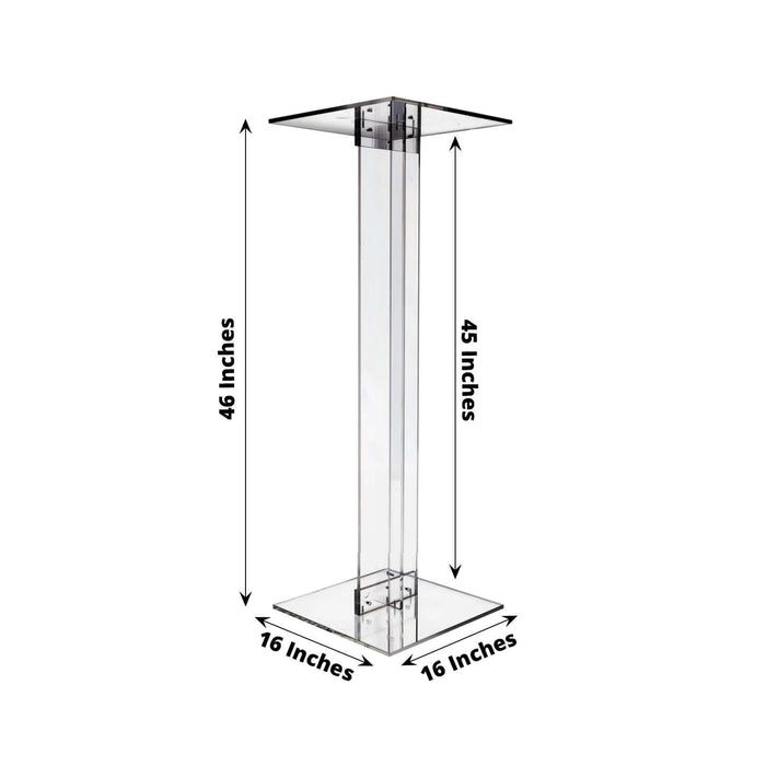 46" Heavy Duty Acrylic Flower Pedestal Stand with Square Bases, Clear Plexiglass Wedding Aisle Display Stands - 10mm Thick Plate