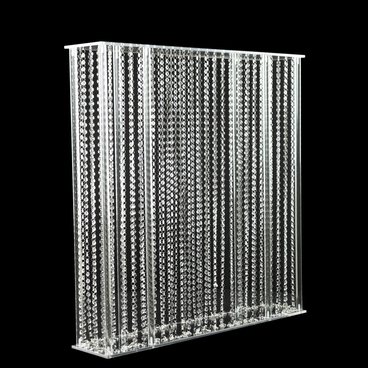 40"x40" Heavy Duty Acrylic Rectangular Flower Pedestal Stand with Pre-chained Hanging Crystal Beads, Clear Tabletop or Floor Standing Wedding Centerpiece with 10mm Thick Plexiglass Plate