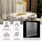 Clear acrylic rectangular pedestal stand with hanging crystal beads, perfect for weddings.