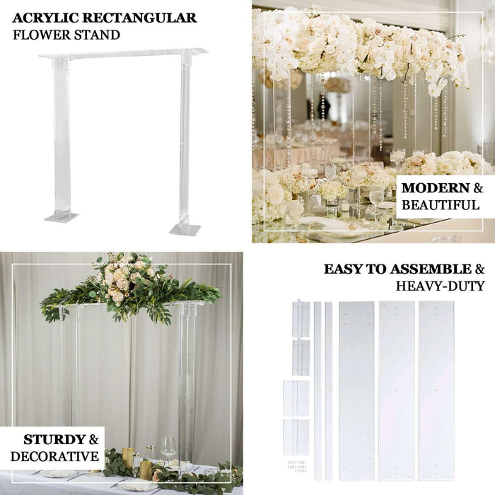 40" Tall Clear Acrylic Rectangular Flower Stand Wedding Centerpiece, Long Floral Frame Table Display Stand