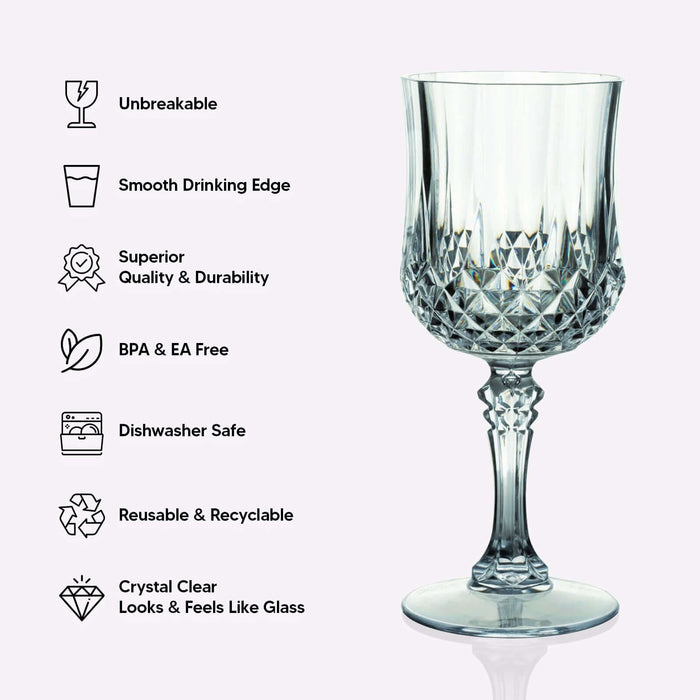 Assorted green crystal cut reusable plastic cocktail goblet.