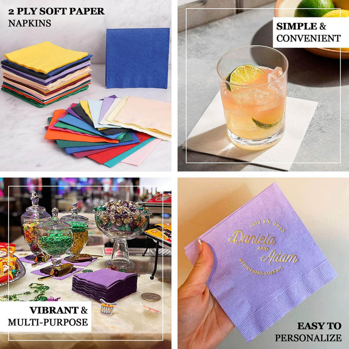 50 Pack 5"x5" Blue Soft 2-Ply Disposable Cocktail Napkins, Paper Beverage Napkins - 18 GSM