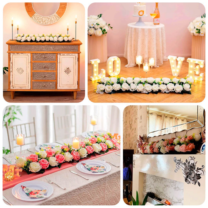 Dusty rose silk flower table runner for wedding centerpiece arrangements.