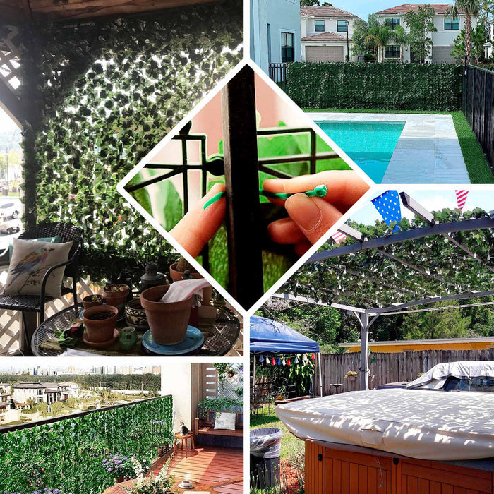 12 Pack Dark Green Artificial Ivy Hedge Privacy Screen Fence Wall Panel, Faux Leaf Greenery Backdrop Garden Decor - 32 Sq. ft.