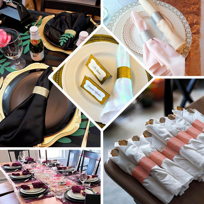 50 Pack Gold Glitter Paper Napkin Holders, 1.5" Disposable Napkin Rings