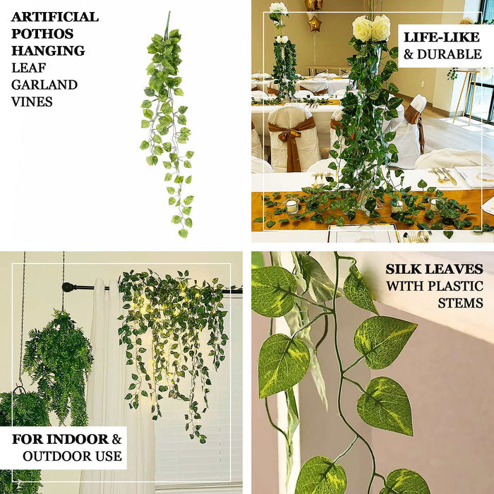 4 Pack Green Pothos Artificial Ivy Vine Hanging Plants, 3ft Fake Foliage Garland