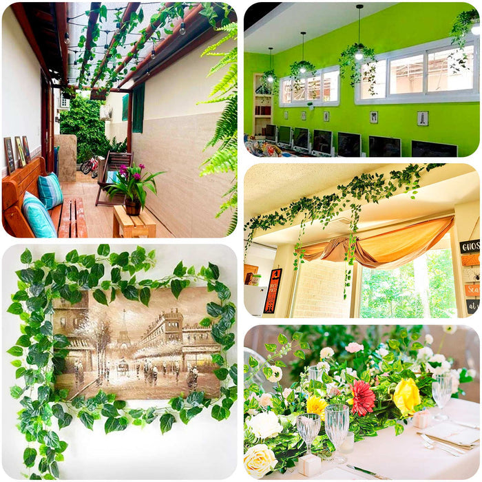 4 Pack Green Pothos Hanging Plants with Silk Leaves Decor for Home and Office
