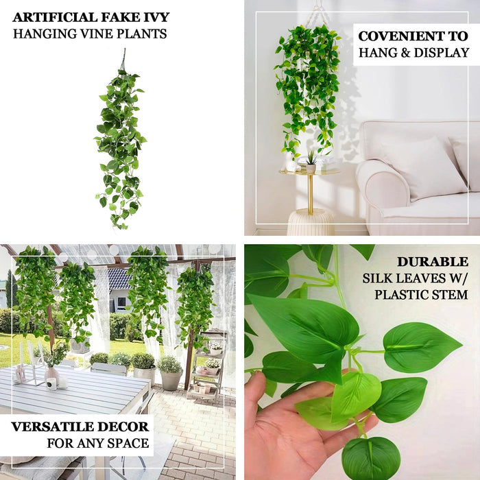 3 Pack Green Artificial Ivy Vine Hanging Plants with Silk Leaves