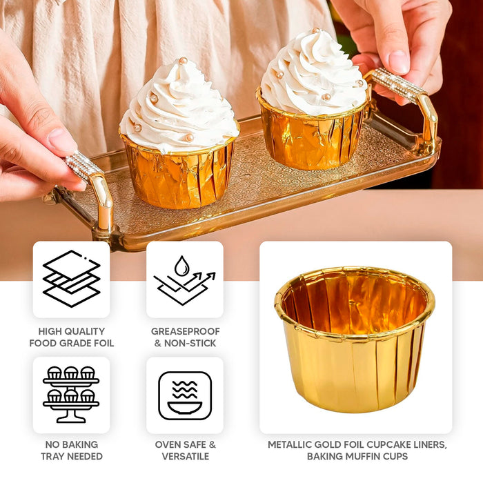 Metallic gold foil baking cups for desserts and muffins, 48 pack.