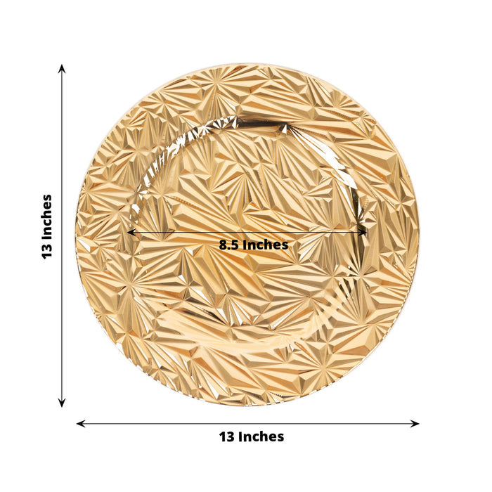 Metallic gold rock cut acrylic charger plate, 13" round decorative serving plate.