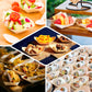 Natural biodegradable wooden boat-shaped food plates for serving snacks.