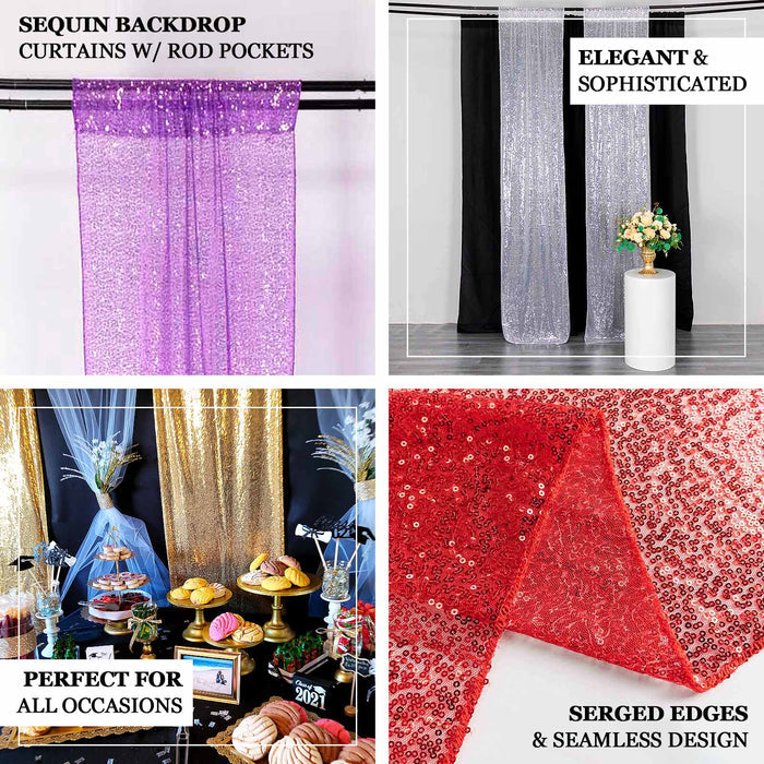 2 Pack Pink Sequin Event Curtain Drapes with Rod Pockets, Seamless Backdrop Event Panels - 8ftx2ft