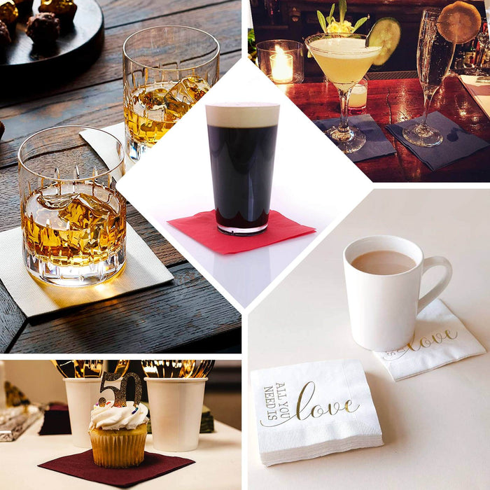 50 Pack Black Soft 2-Ply Disposable Cocktail Napkins, Paper Beverage Napkins 18 GSM - 5"x5"