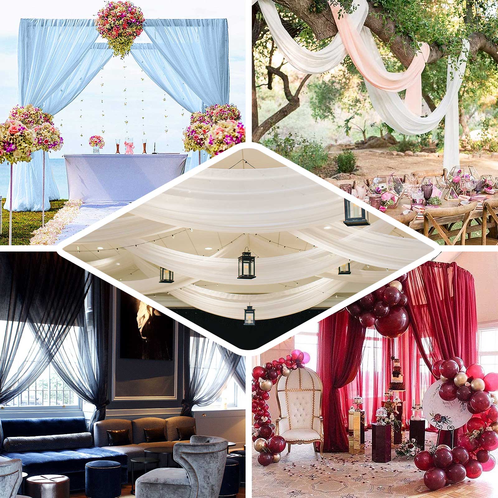Terracotta chiffon curtain panel, durable backdrop drapery for events.