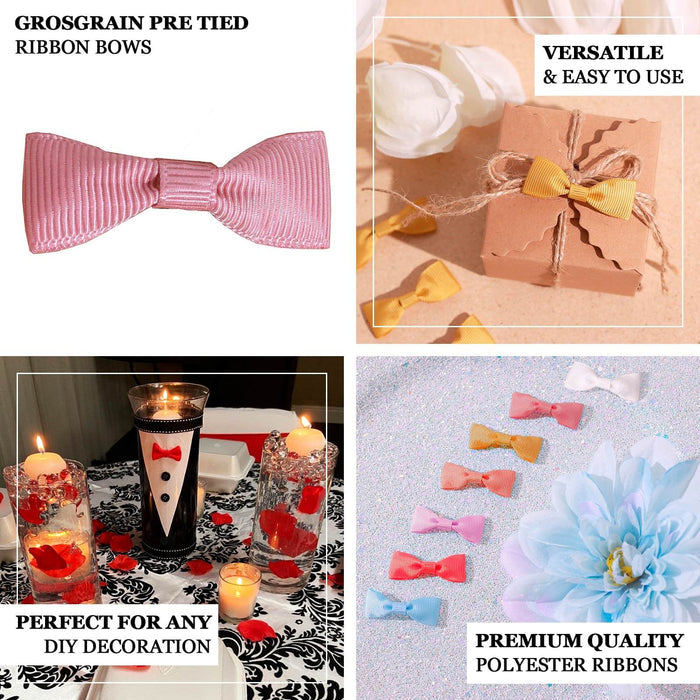 50 Pcs | 1.5" Dusty Rose Grosgrain Pre Tied Ribbon Bows, Gift Basket Party Favor Bags Decor - Polyester