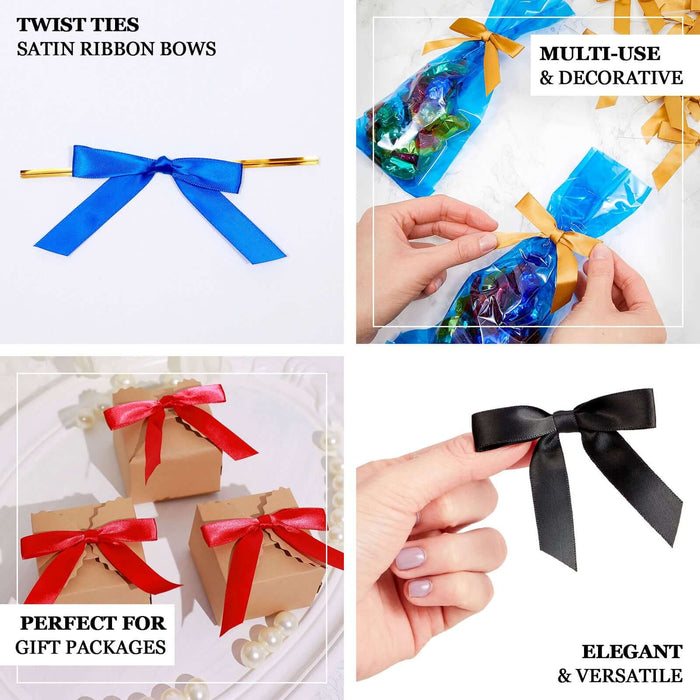 50 Pcs | 3" Satin Ribbon Bows With Twist Ties, Gift Basket Party Favor Bags Decor -  Hunter Emerald Green Classic Style