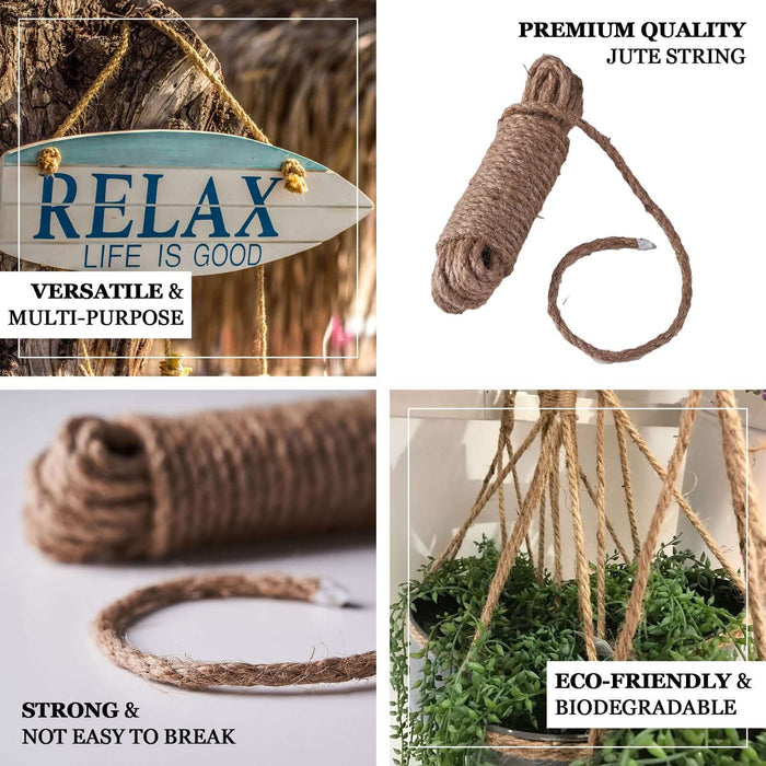 Natural jute rope twine string, 33FT long, strong and eco-friendly for DIY crafts.