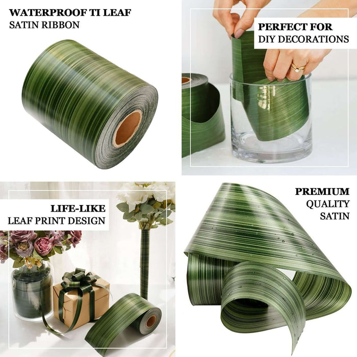 4" Green Ti Leaf Satin Ribbon Wrap for Floral DIY Supplies