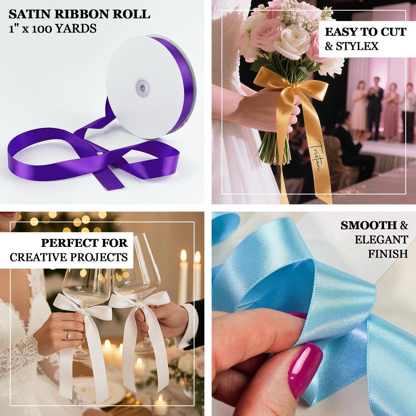 Single Face Satin Ribbon Roll 1" x 100 Yards Decorative Craft Ribbon