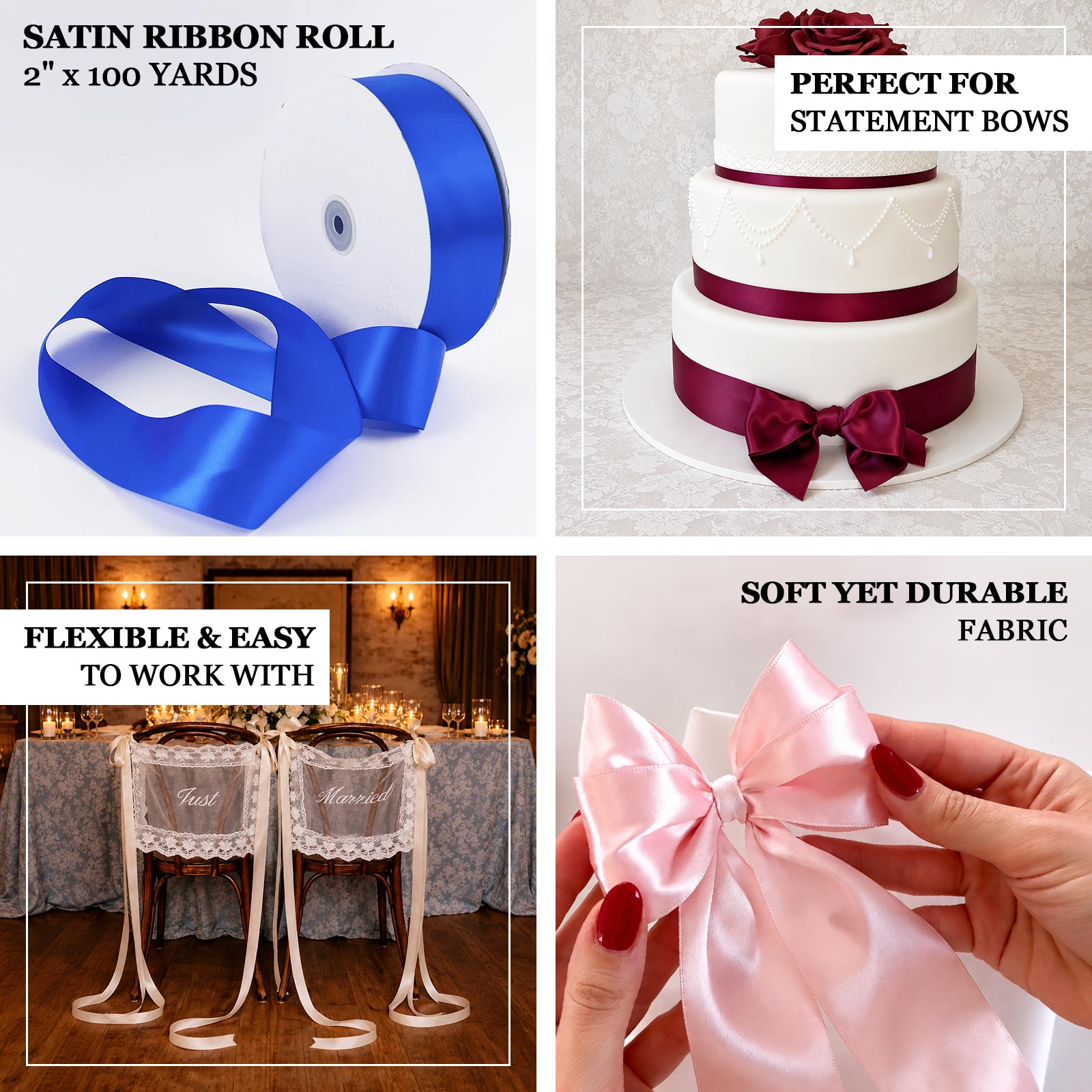 Satin ribbon roll for wedding chair décor and DIY projects