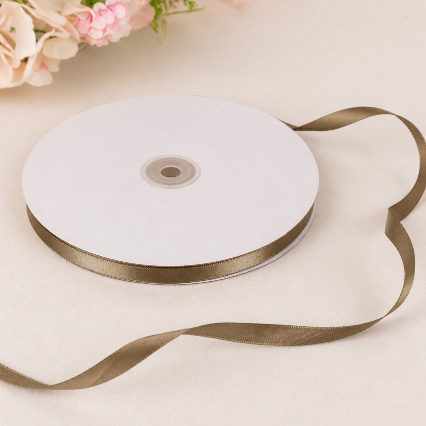100 Yards 3/8" Taupe Single Face Decorative Satin Ribbon