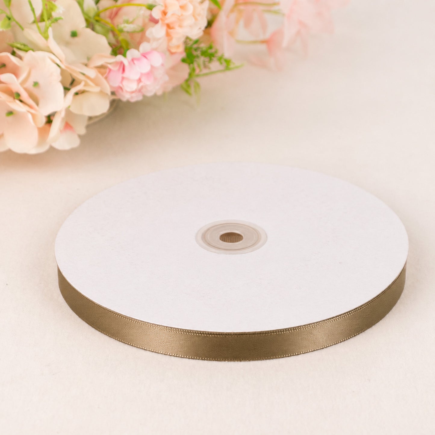 100 Yards 3/8" Taupe Single Face Decorative Satin Ribbon