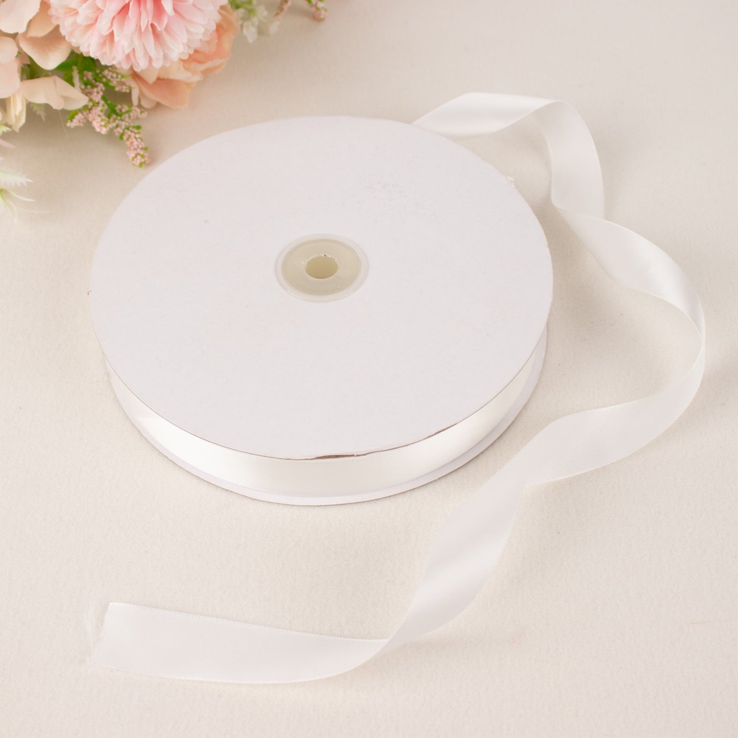 Decorative Satin Ribbon in White Single Faced 100 Yards 7 Inch By 8 Inch