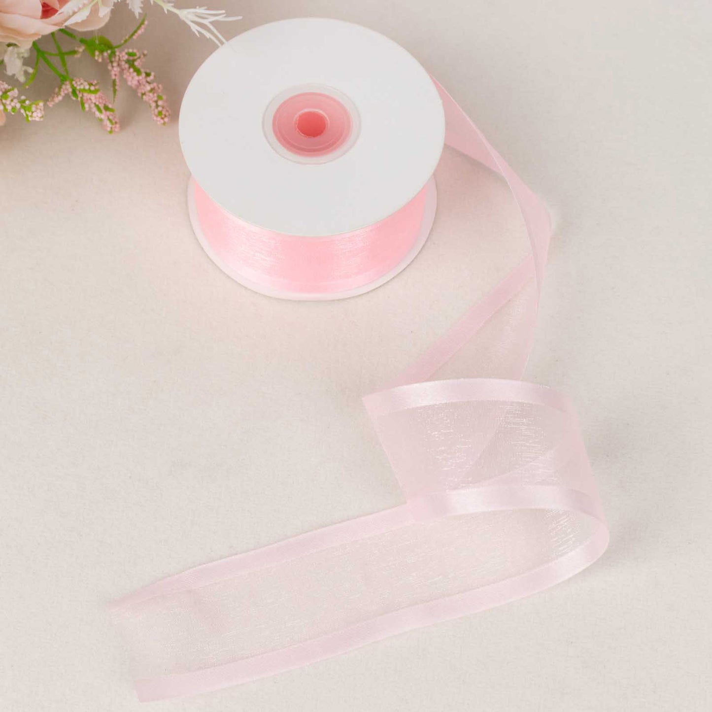 25 Yards 1.5" Blush Sheer Organza Ribbon With Satin Edges