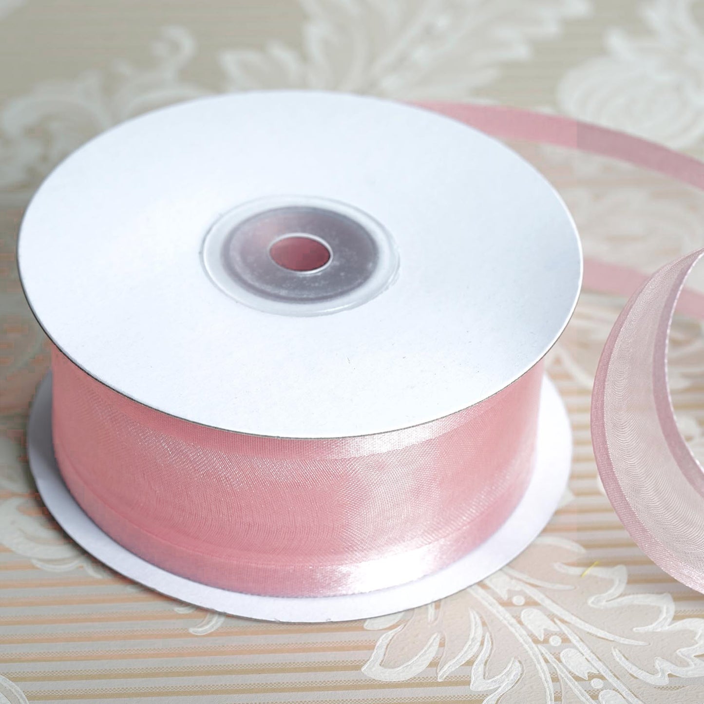 25 Yards 1.5" Blush Sheer Organza Ribbon With Satin Edges