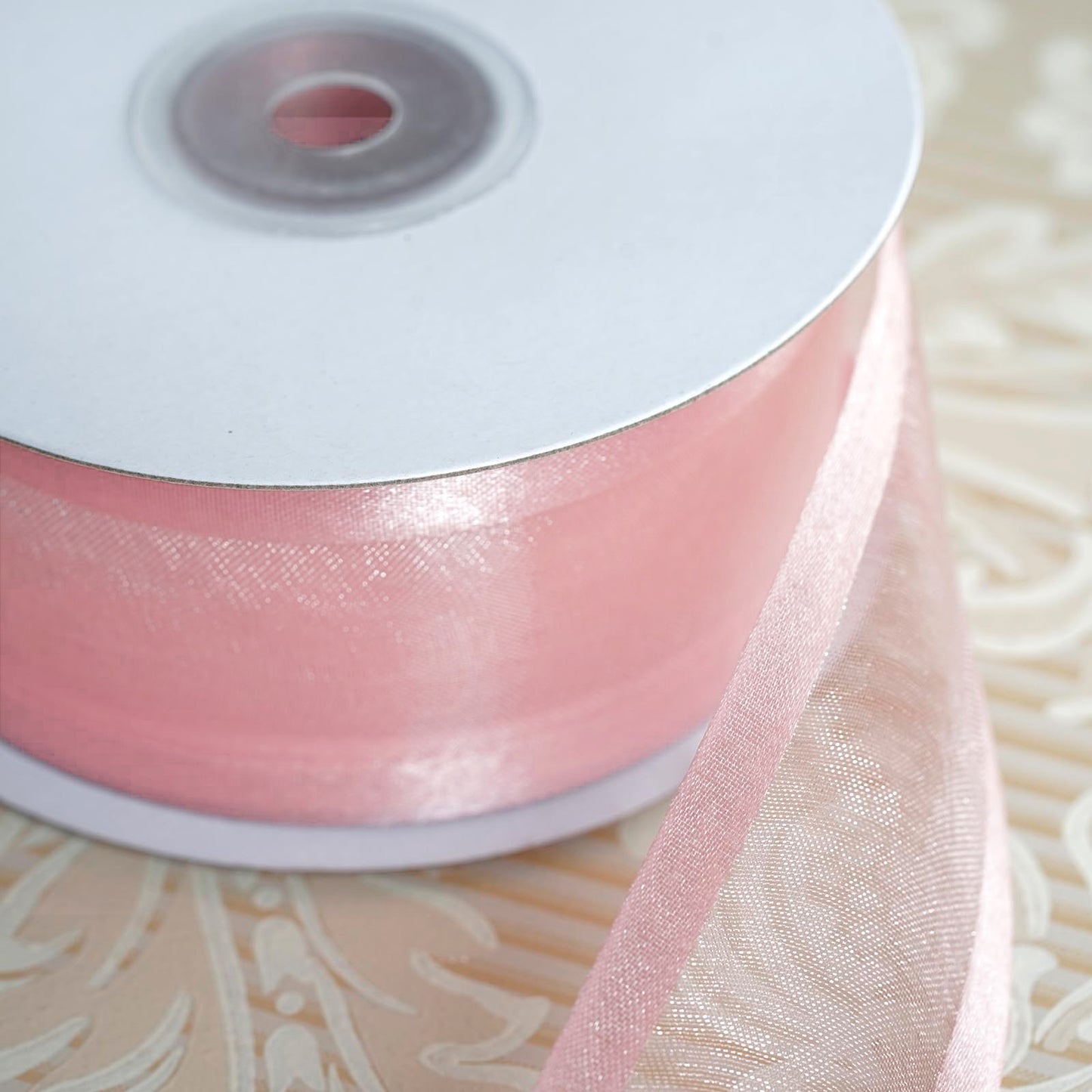 25 Yards 1.5" Blush Sheer Organza Ribbon With Satin Edges