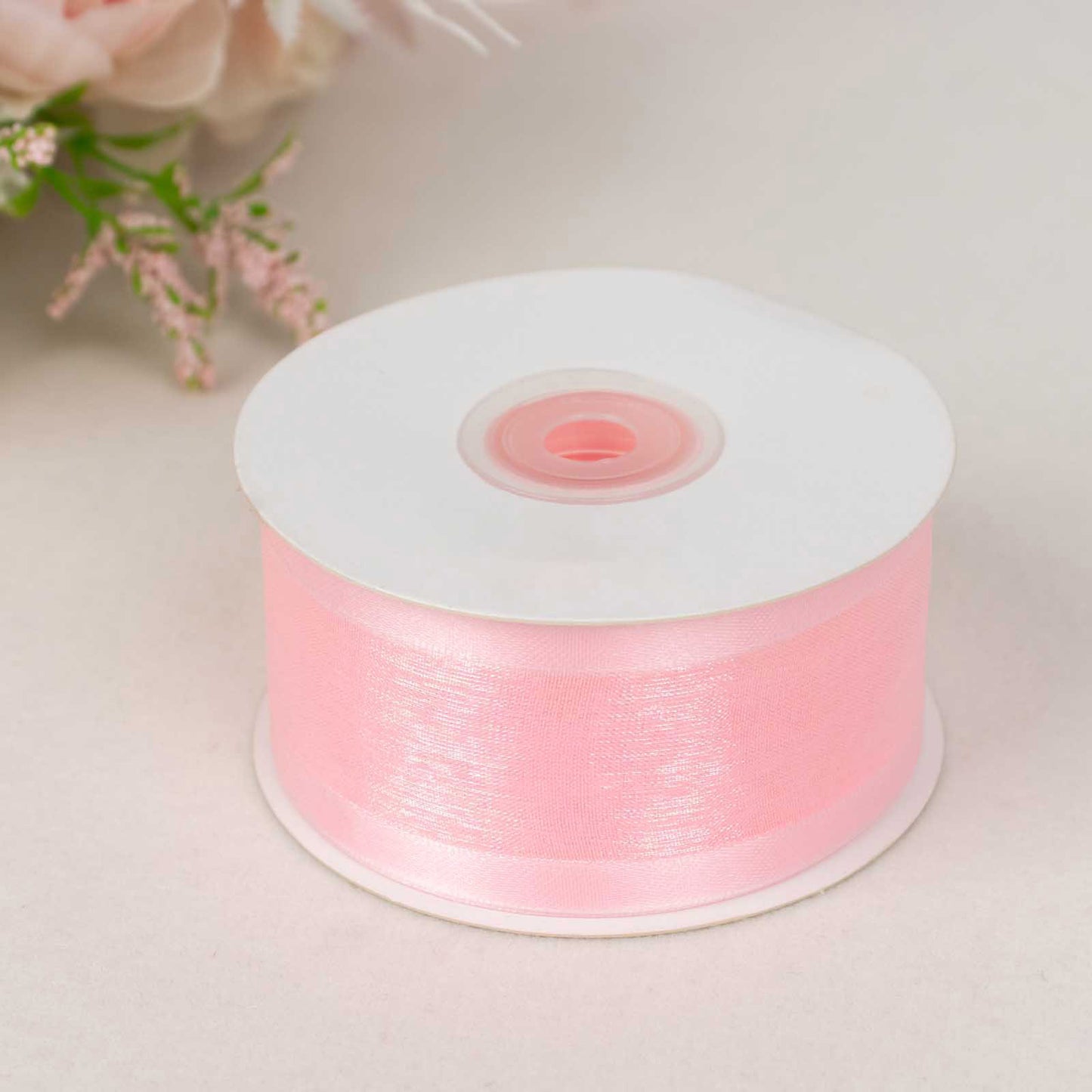 25 Yards 1.5" Blush Sheer Organza Ribbon With Satin Edges