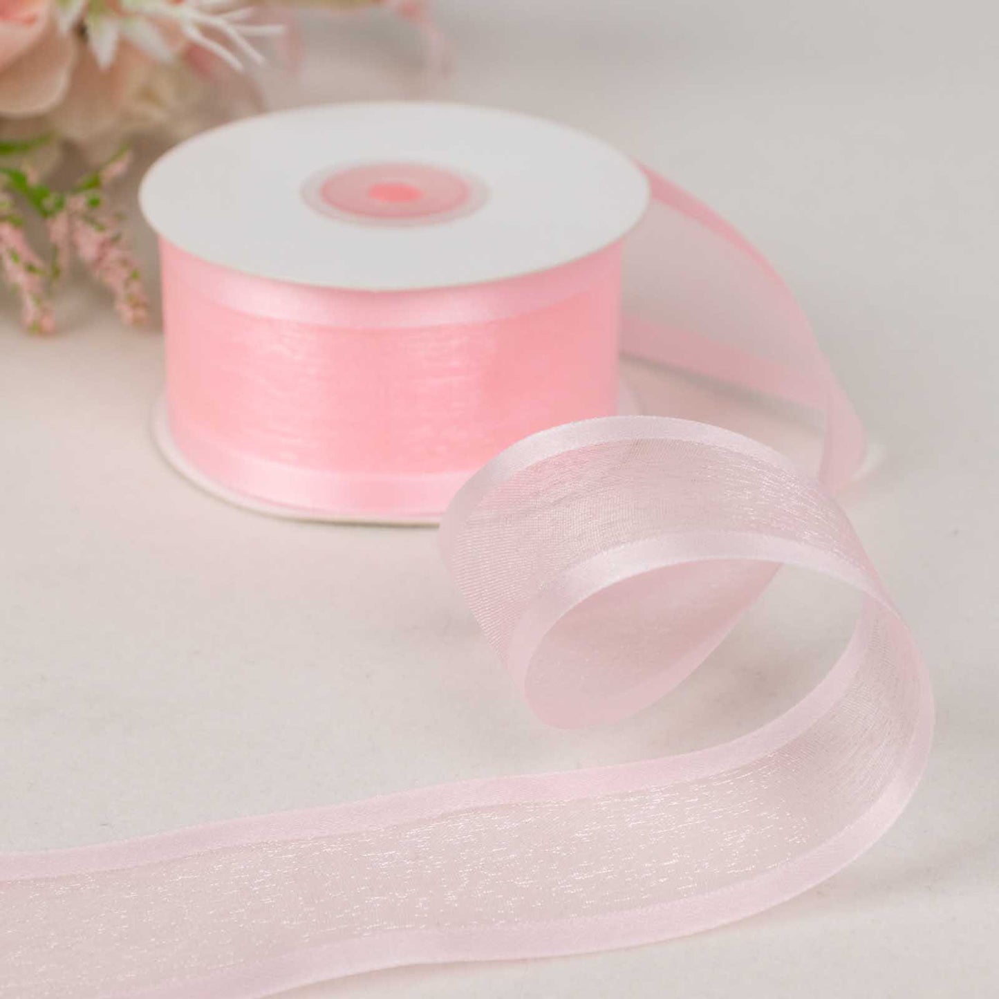 25 Yards 1.5" Blush Sheer Organza Ribbon With Satin Edges